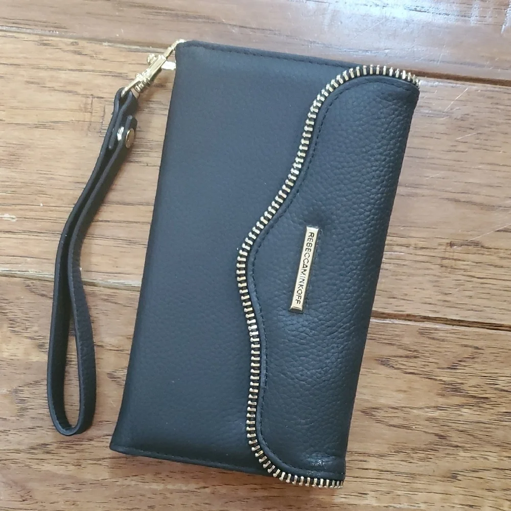 Rebecca Minkoff Black Phone Wristlet with Gold Accents